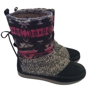 Toms Size 8 Nepal Boots Black Suede Tribal Wool Aztec Western 10011269